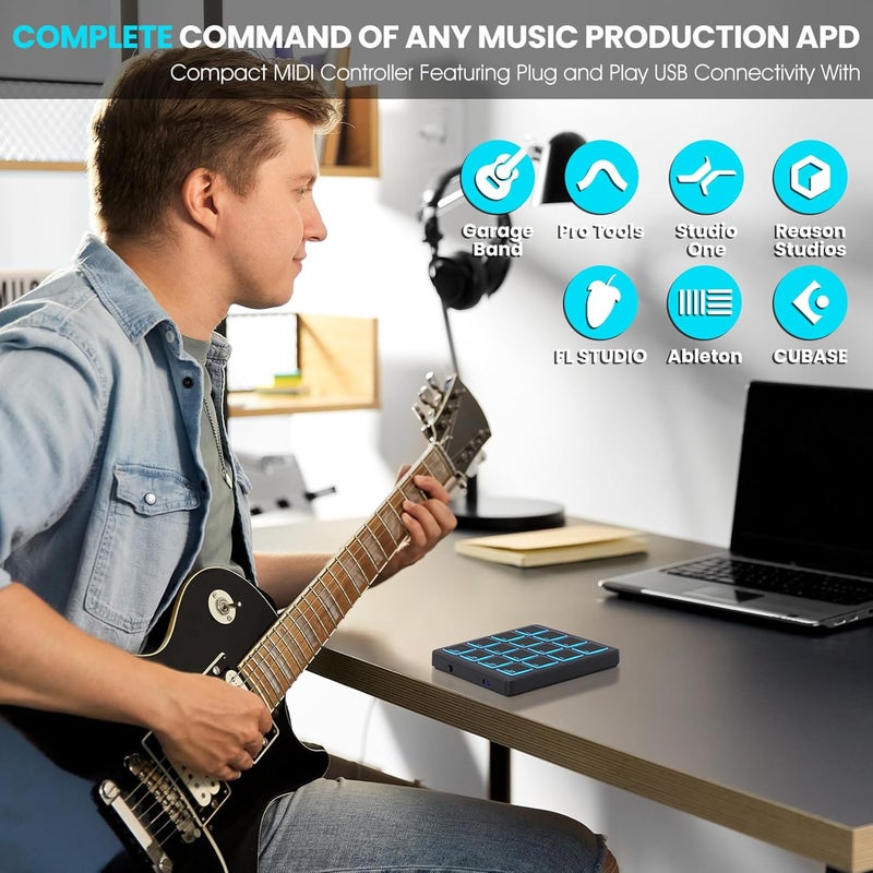 M-Wave M-VAVE Wireless MIDI Controller Pads, 4.1 * 4.1 Inch, 0.28 LBS, Bluetooth Portable USB with 16 Drum, Note Repeat, Full Level Buttons, Rechargeable battery (Black Pocket) - Image 2